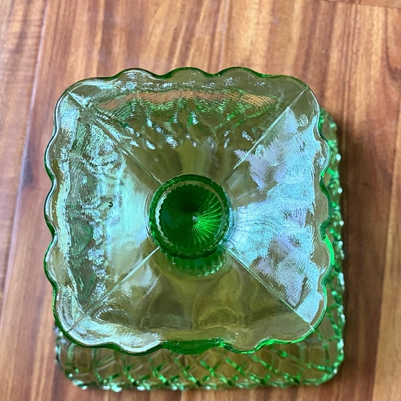 Green Vintage L E Smith square trellis design Vaseline Fenton NO chips or cracks - Picture 3 of 11